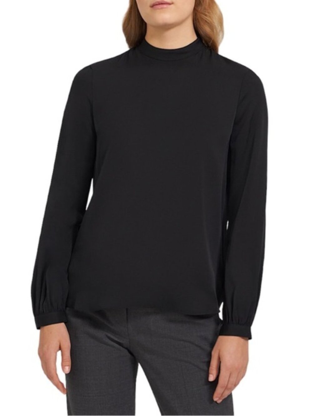 Theory 100% Silk Black Mockneck Long Sleeve Blouse Small